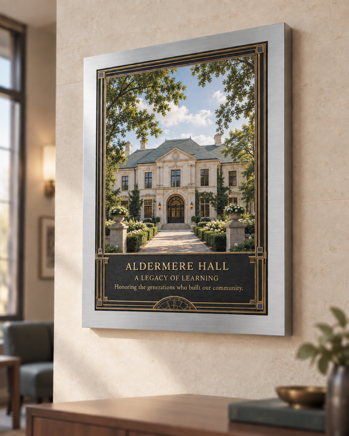 Aluminum Hall Plaque, school hallway installation