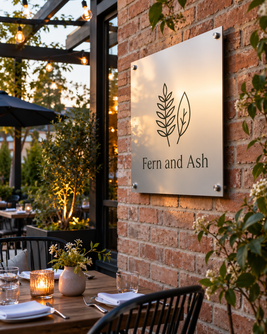 Metal signage, Clear Gloss patio sign with brushed aluminum showing through